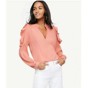 NWT Ann Taylor Ruffle Cold Shoulder Long Sleeve Blouse